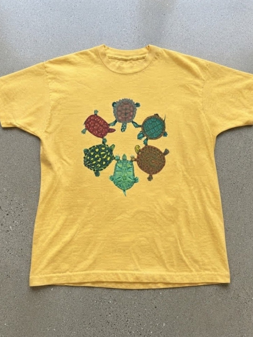 Colorful Turtles Graphic Gildan Cotton Yellow T-shirt
